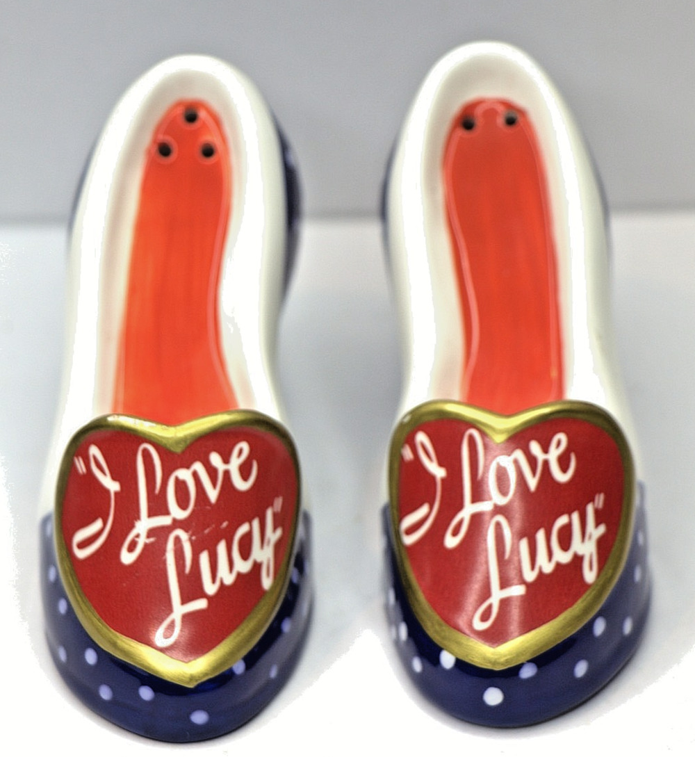 I Love Lucy Ceramic High Heel Salt & Pepper Shakers – Blue Polka Dots, Red Heart